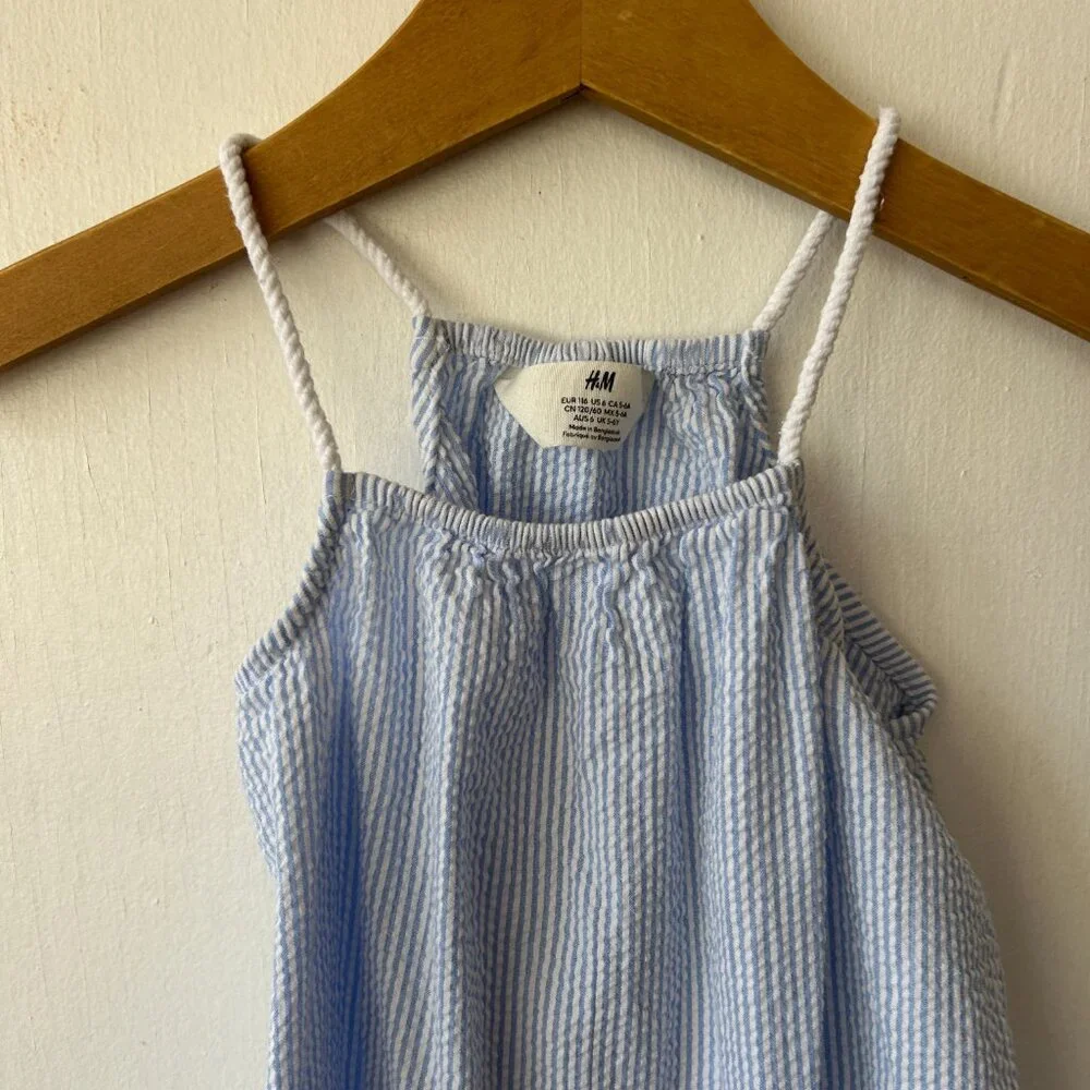 H&M Girls Seersucker Shift Dress Size 6 Blue‎ Striped Preppy Coastal